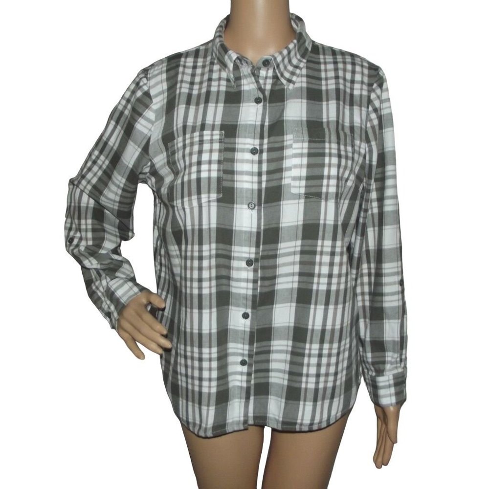 Hasting&Smith Size Large Button Down Plaid Shirt pockets green white 100% Cotton
